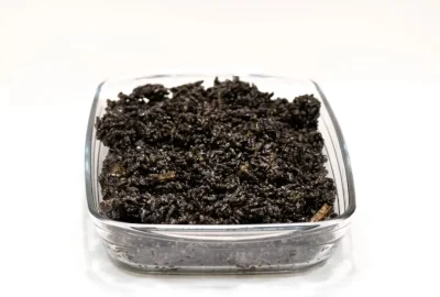 Arroz negro – Sabor intenso y tradición mediterránea "Plato de arroz negro con mariscos, acompañado de alioli y servido caliente."